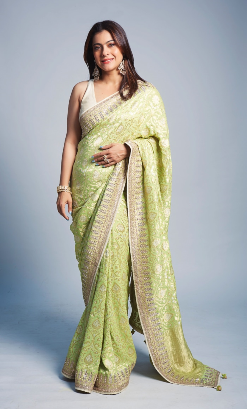 Kajol In Light Green Banarasi Silk Saree - JDS Varanasi