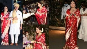 Diya Mirza in Red Banarasi Sarees