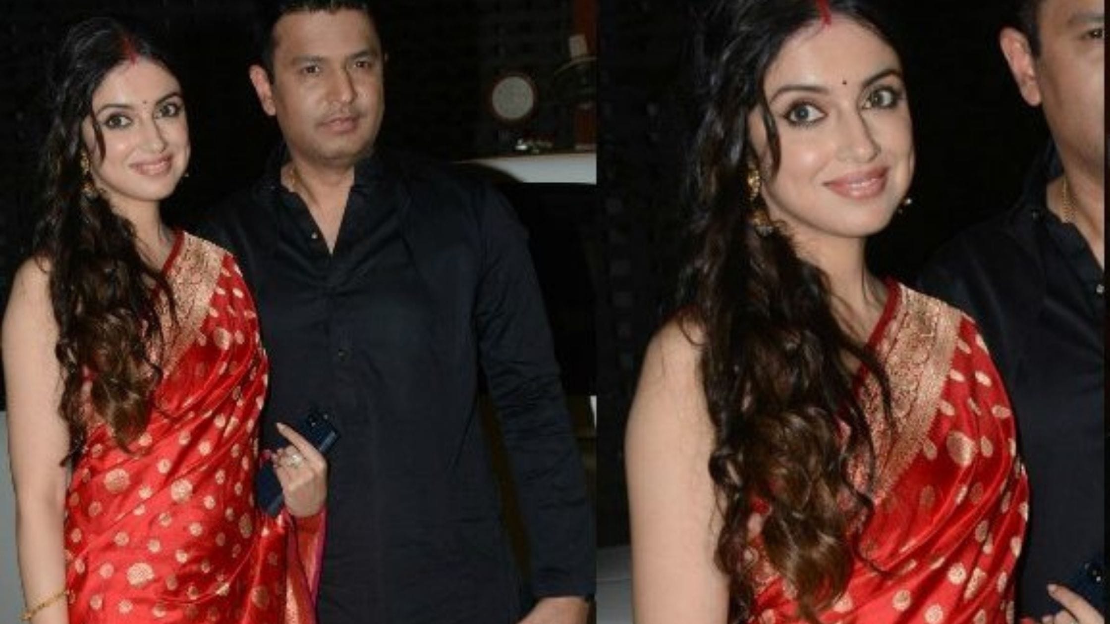 Divya khosala Kumar in red banarasi saree