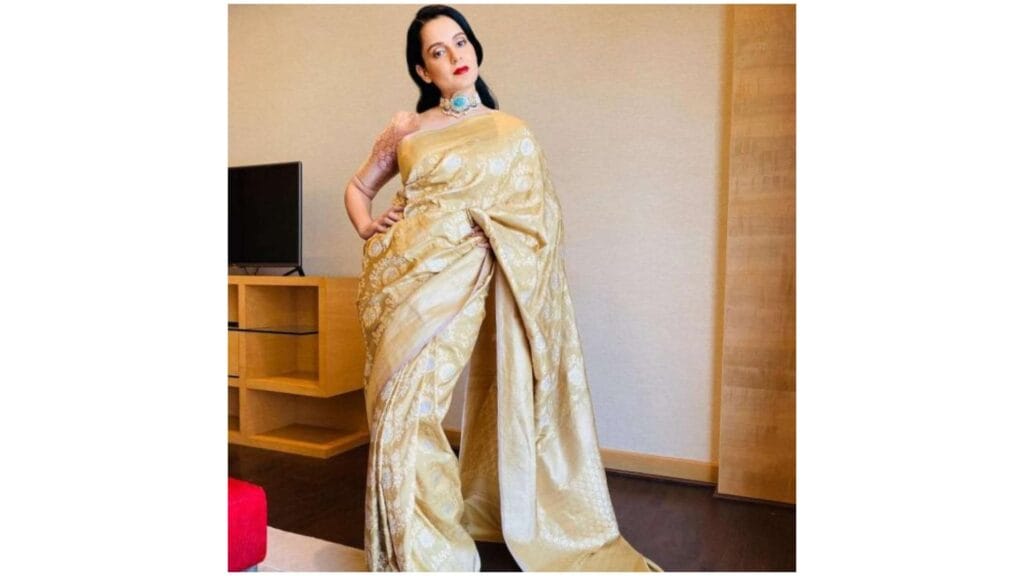 Kangana Ranaut in Beige banarasi silk saree