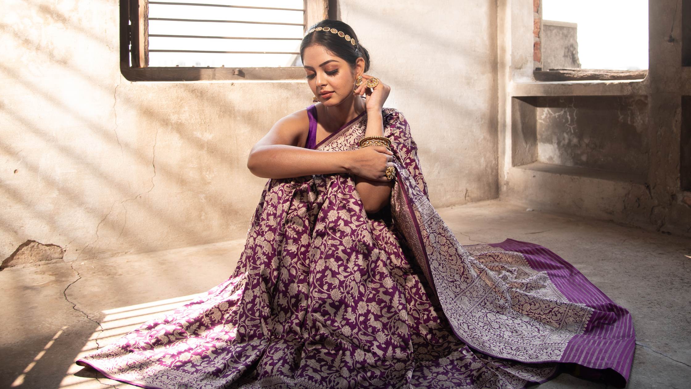 Wine Handloom Banarasi Saree