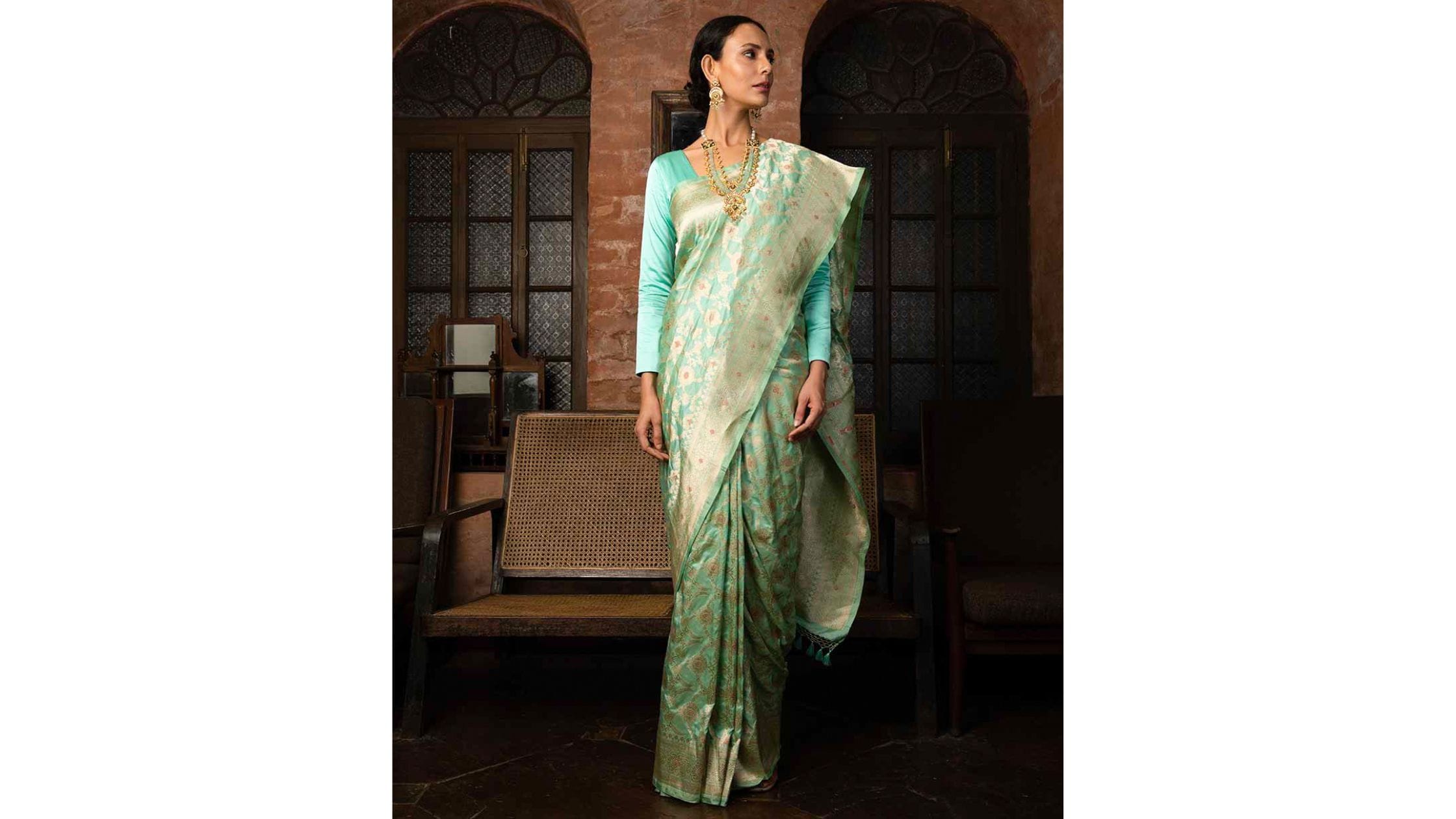 Paster green banarasi saree