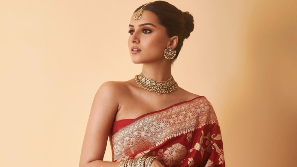 Tara Sutariya in Red Banarasi Saree