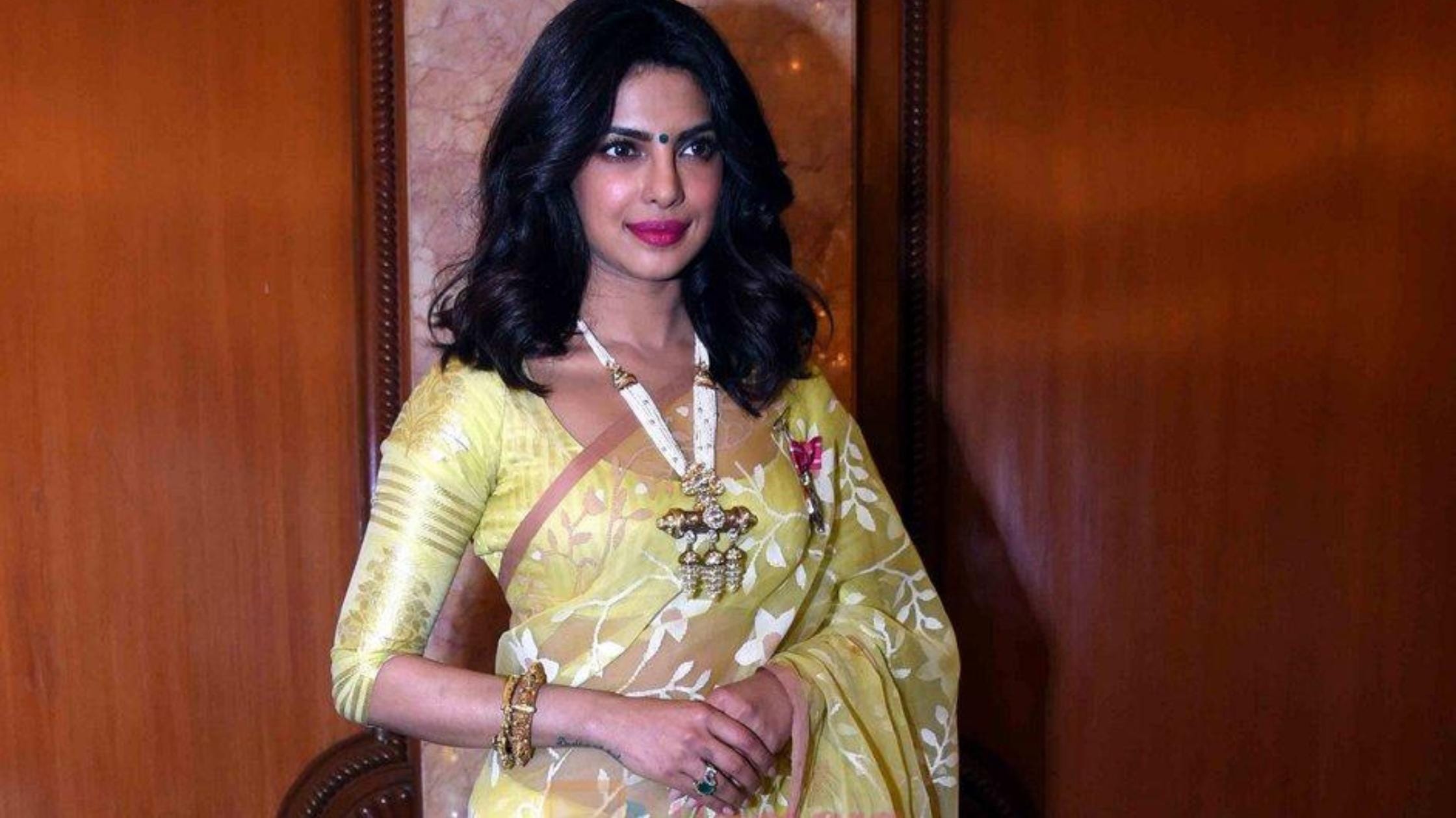 Priyanka Chopra in green Jamdani saree