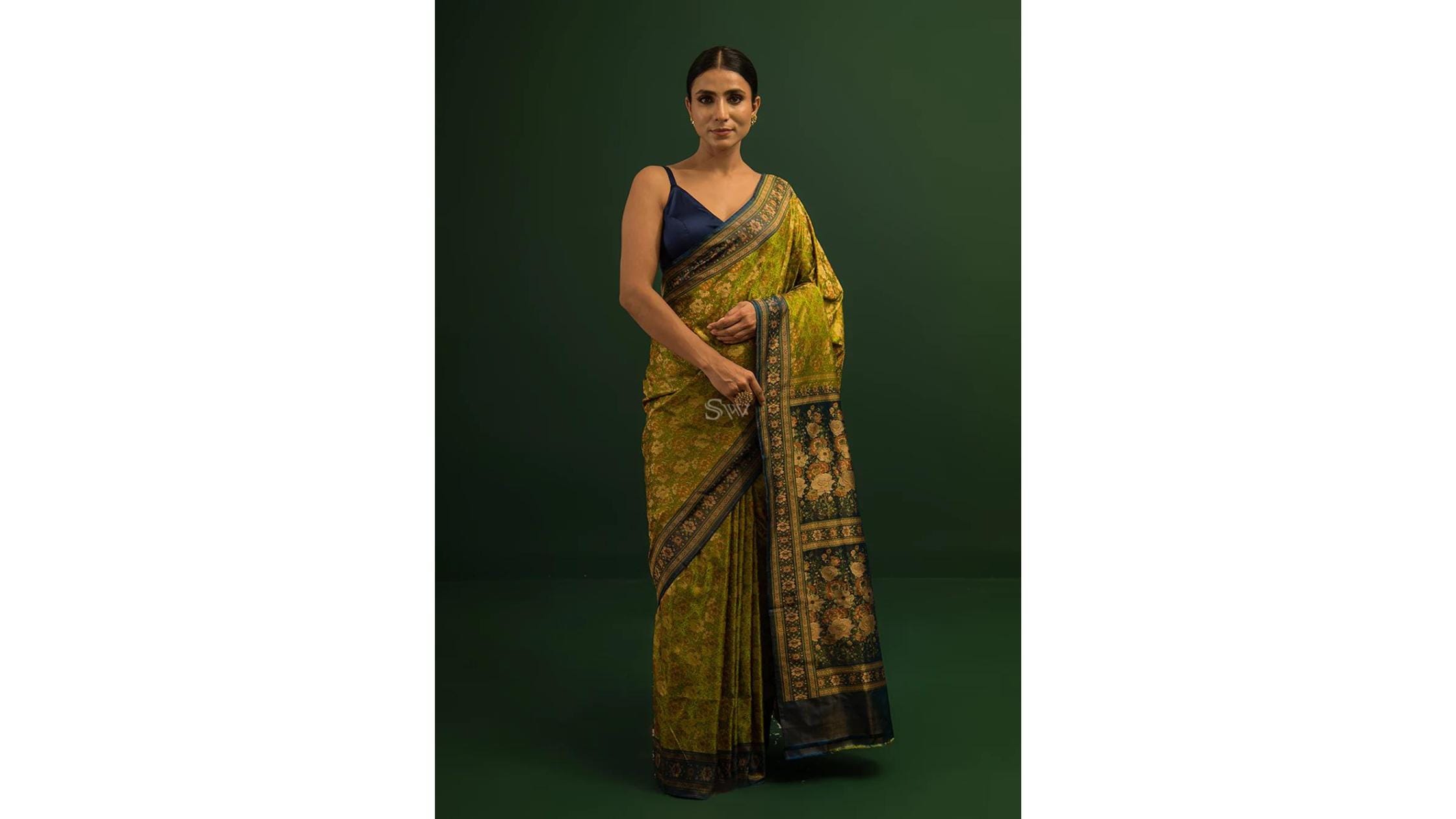 green banarasi tanchoi saree