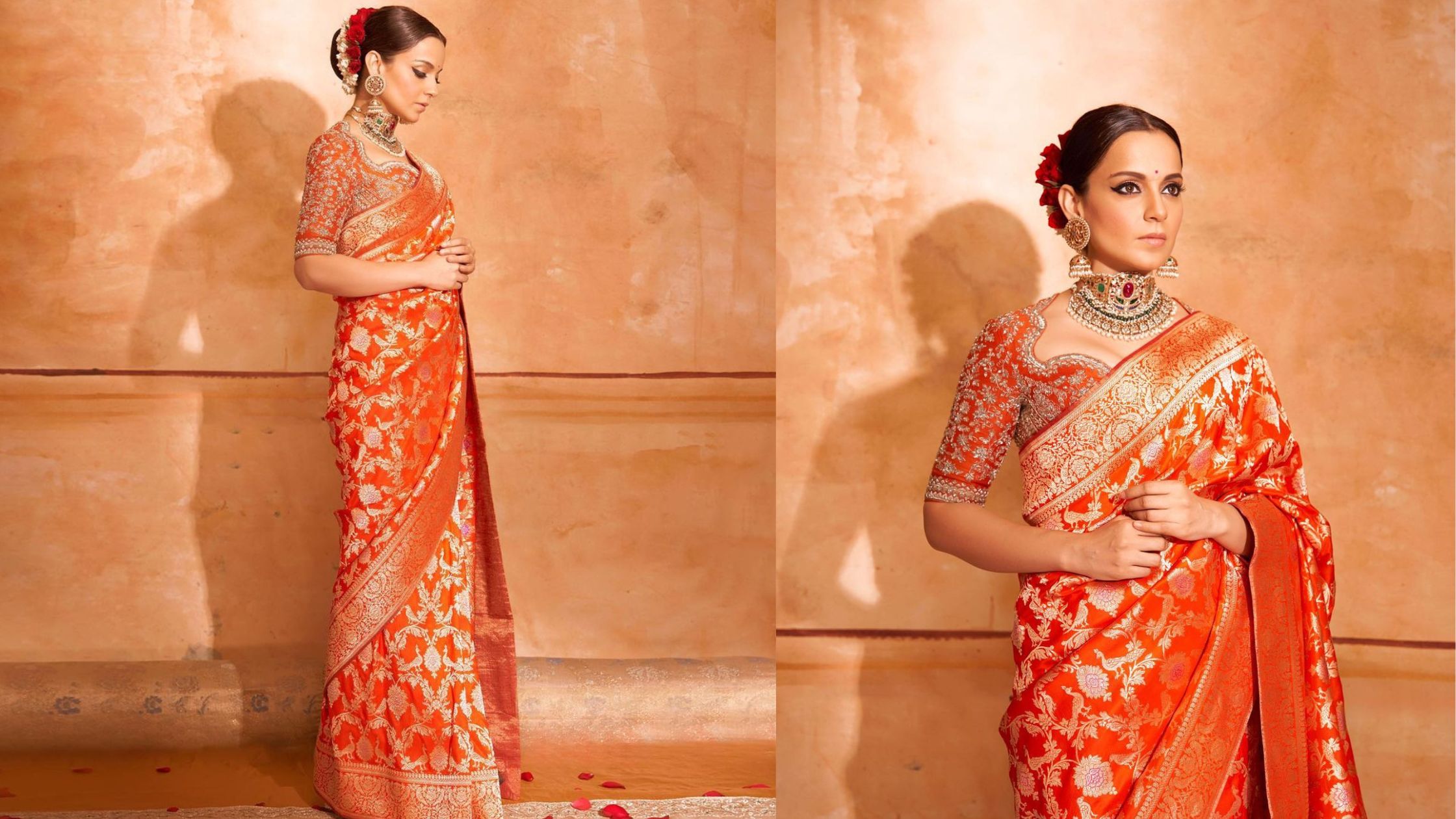 Buy Orange And Red Banarasi Saree online-Karagiri