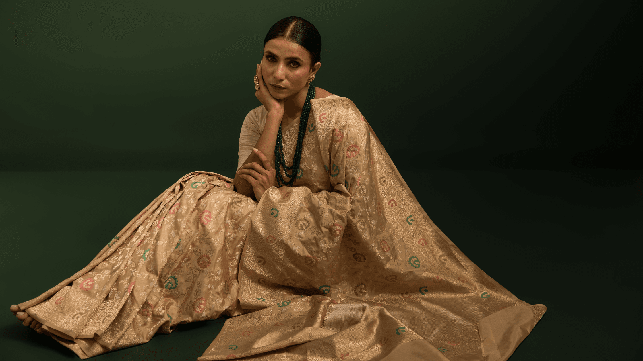 Meenakari Beige Banarasi Katan Silk saree