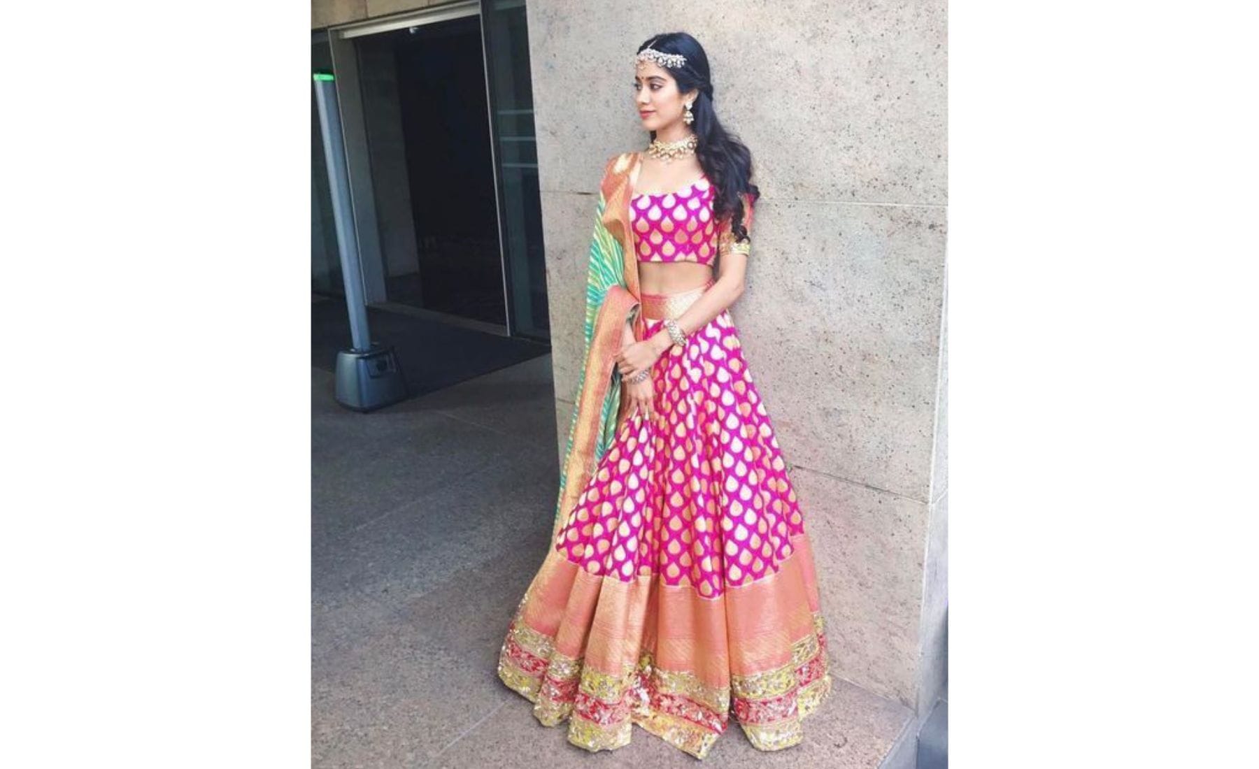 Janhvi Kapoor in Pink Banarasi Lehenga