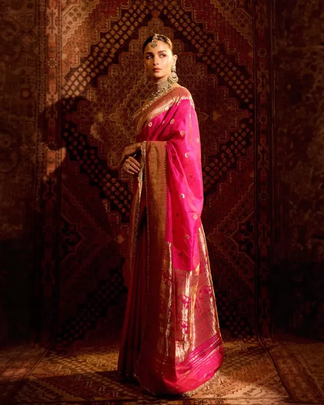 Alia in Pink Banarasi Saree